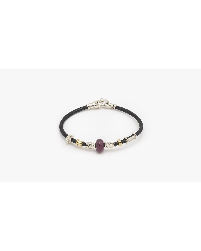 Pulsera Misani B2173 cuero oro amarillo plata rubí