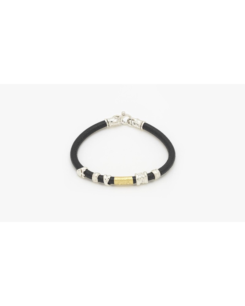 Pulsera Misani B2171 cuero 5 mm con elementos dorados y plateados