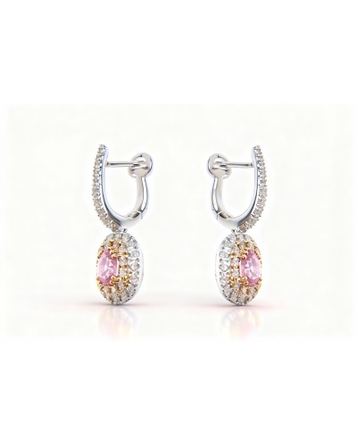 Pendientes oro 18K Davite & Delucchi con zafiros rosas y doble halo de diamantes – modelo BB009585ZR