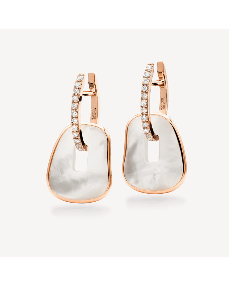Pendientes Mattioli Puzzle Solo MOR054R049XW oro rosa diamantes y nácar